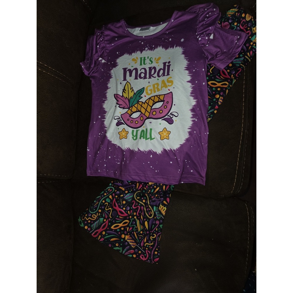 Boutique Mardi gras its Mardi‎ gras y'all outfit top flared leggings size 7 8